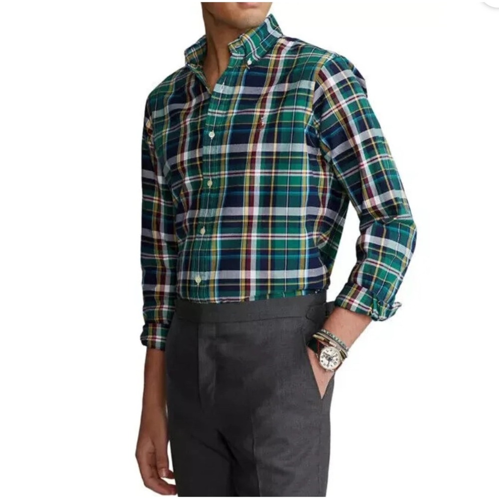 Polo Ralph Lauren Men's Green Plaid Long Sleeve Button Up Shirt Classic 2XL 0401